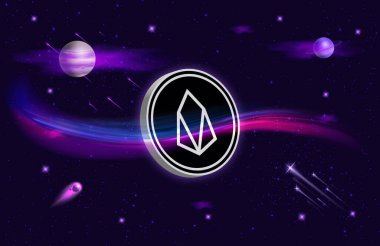 Dijital arkaplanda Eos sanal para birimi görüntüsü. 3B çizimler.