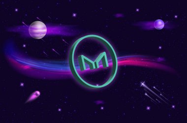 Dijital arka planda sanal para üreticisi-mkr madeni parasının bir görüntüsü. 3d illüstrasyon.