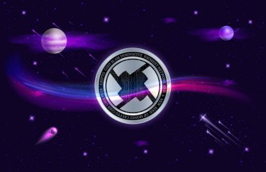 Dijital arka planda öküz-zrx bozuk para logosu resmi. 3d illüstrasyon.