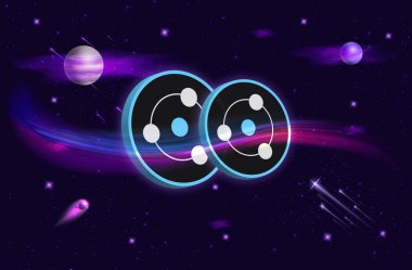 Dijital arkaplanda iyon kripto resmi var. 3d illüstrasyon.
