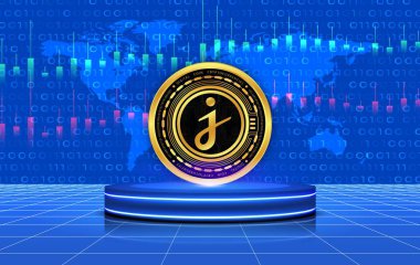 jascoin-jasmy şifreleme resimleri dijital arkaplanda. 3d illüstrasyon.