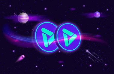 Dijital arkaplanda playdapp-pla sanal para birimi resmi. 3d illüstrasyon.