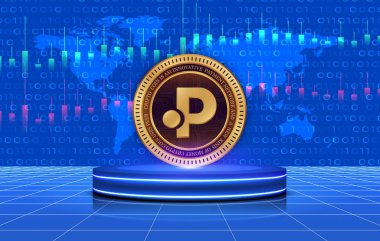 Polkastarter-pols dijital arkaplanda sanal para birimi görüntüleri. 3d illüstrasyon.