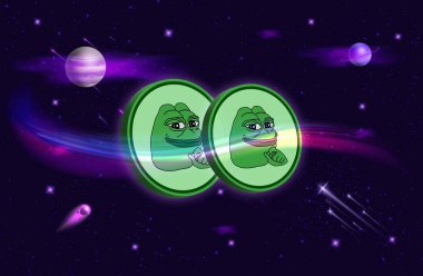 Dijital arkaplandaki pepe logosunun görüntüleri. 3d illüstrasyon.