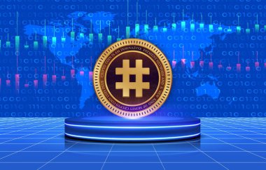 Dijital arkaplanda haklar-rsr kripto para birimi resimlerini sakla. 3d illüstrasyon.
