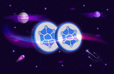 Dijital arkaplanda Storj kripto para birimi resimleri. 3d illüstrasyon.
