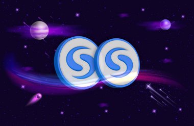 Sayısal arkaplandaki syscoin-sys şifreli para birimi resimleri. 3d illüstrasyon.