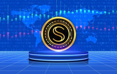 Dijital arkaplandaki gizli sanal para biriminin görüntüleri. 3d illüstrasyon.