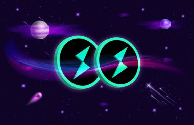 Dijital arkaplanda Thorchain rün kripto para birimi logoları var. 3d illüstrasyon.