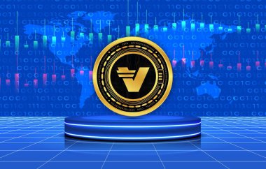 image of verasity-vra virtual currency on a digital background. 3d illustration. clipart