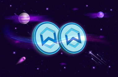 Dijital arka planda wanchain-wan şifreleme logoları. 3d illüstrasyon.