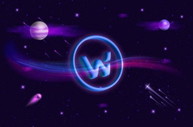 Woo ağı dijital arkaplanda sanal para birimi görüntüleri. 3d illüstrasyon.