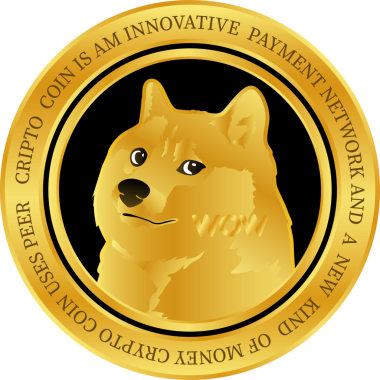 Soyut arkaplanda dogonoge kripto para birimi logosu çizimleri. 3d illüstrasyon.