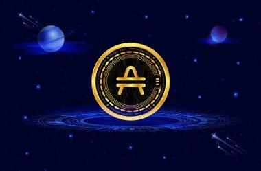 Dijital arkaplanda amfi kripto para birimi resimleri. 3d illüstrasyon.