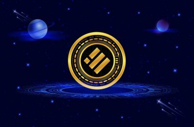 Binance usd-busd dijital arkaplanda sanal para birimi resmi. 3d illüstrasyon.