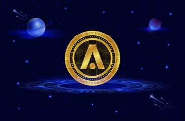 Dijital arkaplanda aion kripto para birimi resimleri. 3d illüstrasyon.
