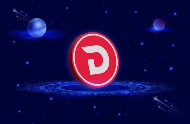 Dijital arkaplanda sanal para birimi görüntüleri var. 3d illüstrasyon.