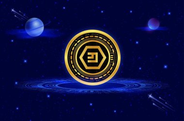 Dijital arka planda Emercoin-Emc sanal para birimi görüntüsü. 3B çizimler.