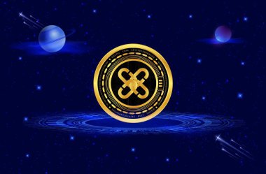 Dijital arkaplanda zincir-pcx kripto para birimi resimleri. 3d illüstrasyon.