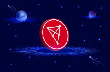 Dijital arkaplanda Chiliz-chz logosunun görüntüleri. 3d illüstrasyon.