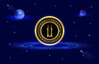 illuvium-ilv cryptocurrency logo illustrations on digital background. 3D drawings. clipart