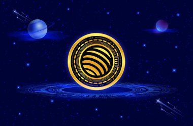 Jupiter-jup sanal para biriminin dijital arkaplan resmi. 3d çizimler.