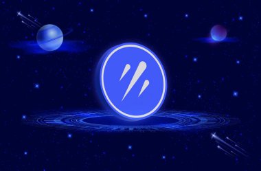 Dijital arkaplanda galxe-gal kripto para birimi resimleri. 3d illüstrasyon.