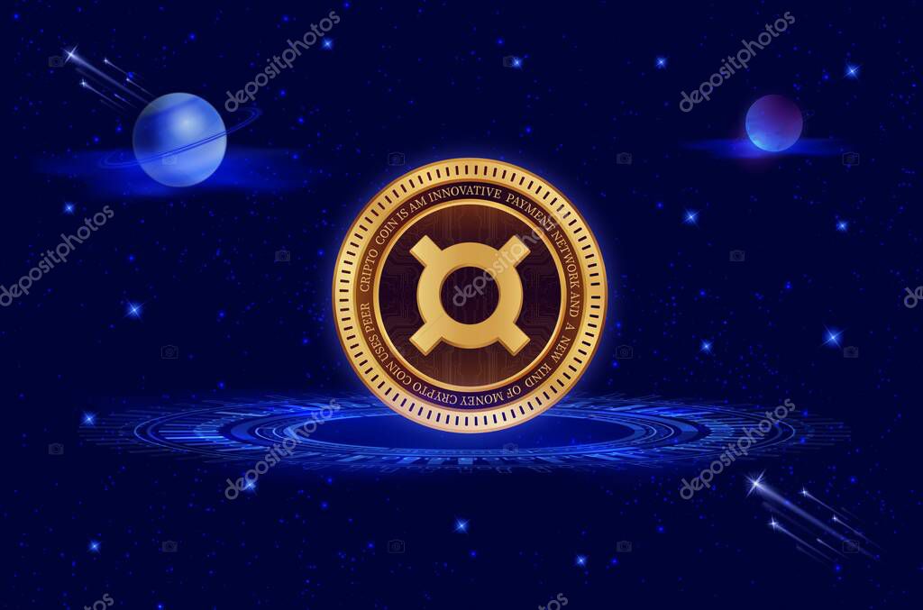 Frax virtual currency image in the digital background. 3d illustrations.