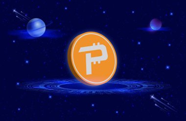 Dijital arkaplanda kripto para birimi logoları var. Pascal-Pasc madeni parası. 3d illüstrasyon.