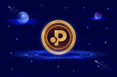 Polkastarter-pols dijital arkaplanda sanal para birimi görüntüleri. 3d illüstrasyon.