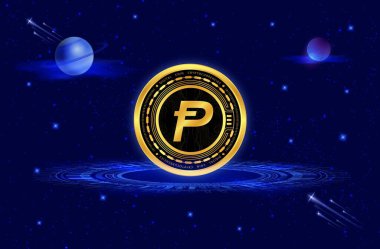 Dijital arka planda Potcoin-pot kripto para birimi resimleri. 3d illüstrasyon.