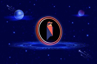 Ravencoin-Rvn dijital arkaplanda şifreli para birimi görüntüleri. 3d illüstrasyon.
