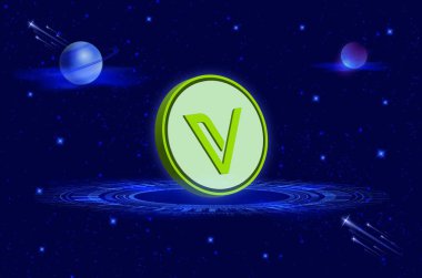 Dijital arka planda vekhain-vet şifreleme logoları. 3d illüstrasyon.