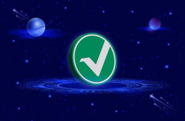 Dijital arkaplanda vertcoin-vtc şifreli para birimi logoları. 3d illüstrasyon.