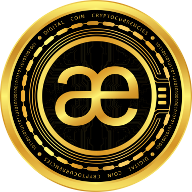 Soyut arka planda aevo kripto para birimi logolarının çizimleri. 3d illüstrasyon.