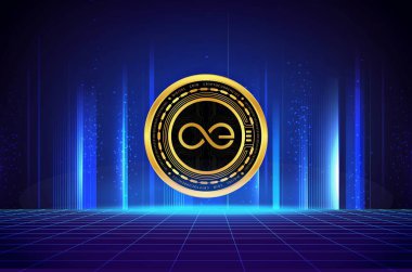 Dijital arkaplanda sonsuzluk ve kripto para birimi resimleri. 3d illüstrasyon.