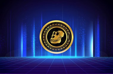 Dijital arka planda apecoin sanal para birimi görüntüsü. 3d illüstrasyon.