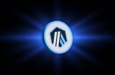 Arbitrum-yay sanal para biriminin dijital arkaplandaki görüntüsü. 3d illüstrasyon.