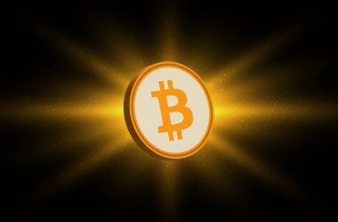 Dijital arkaplandaki bitcoin-btc logosunun görüntüleri. 3d illüstrasyon.