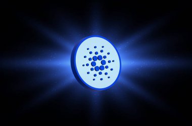 Dijital arkaplanda cardano-ada sanal para birimi resmi. 3d illüstrasyon.