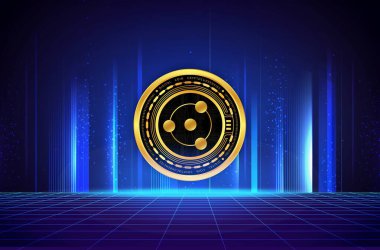 Dijital arkaplanda iyon kripto resmi var. 3d illüstrasyon.