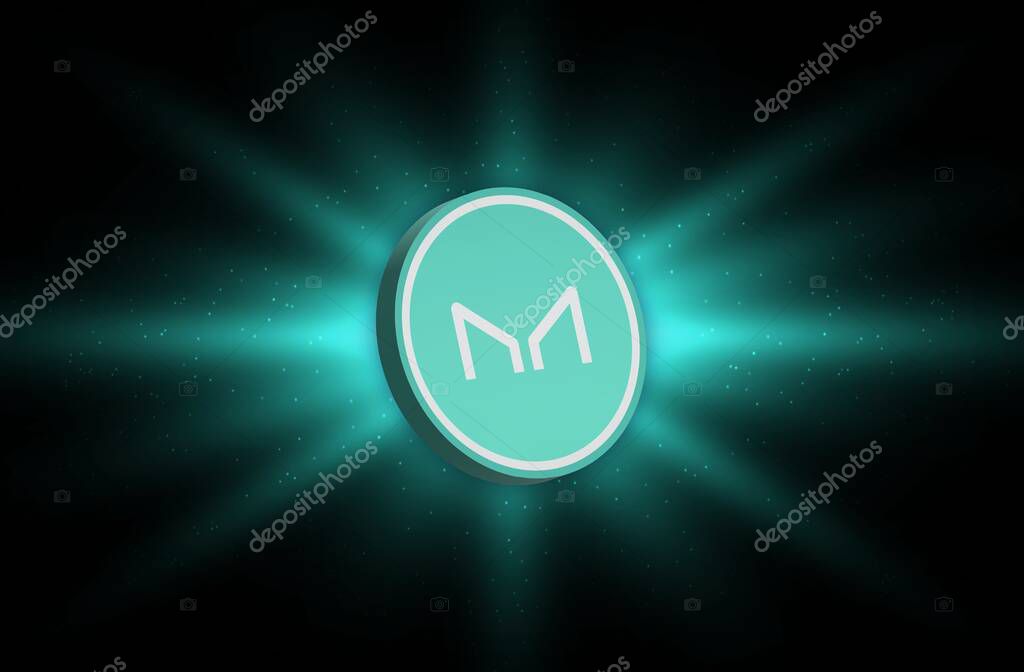 An image of the virtual currency maker-mkr coin on a digital background. 3d illustrations.