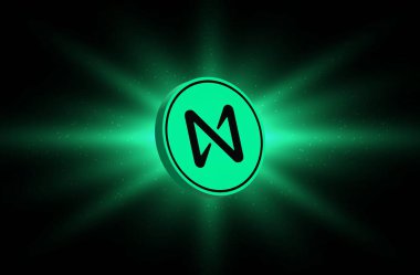 Dijital arka planda Protokol madeni para ve logonun yanında. 3d illüstrasyon resminin yanında.