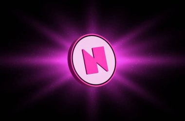 Dijital arkaplanda neon ev- neon-neon sanal para birimi görüntüleri. 3d illüstrasyon.
