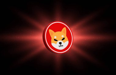 Shiba inu-shiba şifreli para birimi logoları dijital arkaplanda. 3d illüstrasyon.