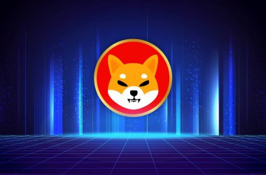 Shiba inu-shiba şifreli para birimi logoları dijital arkaplanda. 3d illüstrasyon.