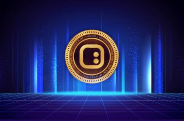 Dijital arkaplanda uzay kimlik kodlu şifreli para birimi logoları. 3d illüstrasyon.