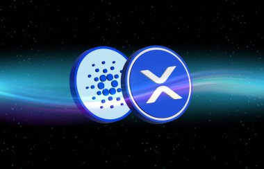 cardano-ada  and  ripple-xrp virtual currency logo. 3d illustrations.