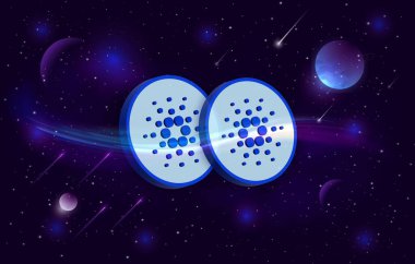 Dijital arkaplanda cardano-ada sanal para birimi resmi. 3d illüstrasyon.
