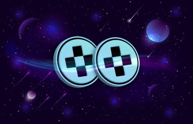 Dijital arkaplandaki yonca finans logosu görüntüleri. 3d illüstrasyon.